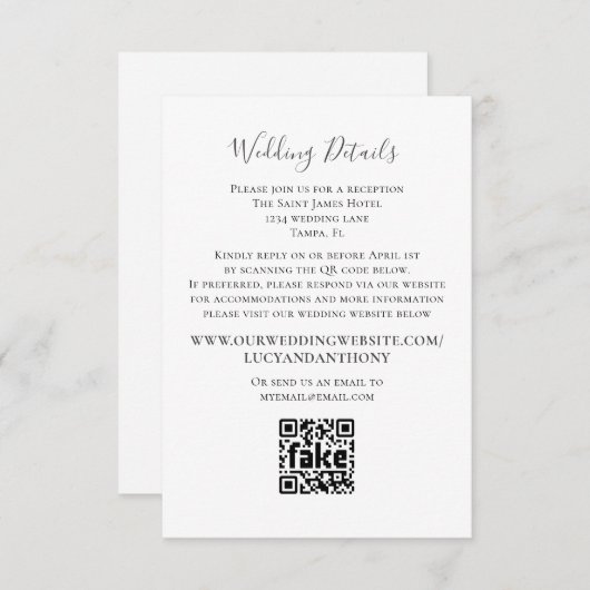 Minimaliserende Simple Wedding Details QR Code Sja Informatiekaartje (Voorkant / Achterkant)