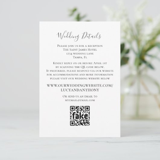Minimaliserende Simple Wedding Details QR Code Sja Informatiekaartje (Staand voorkant)