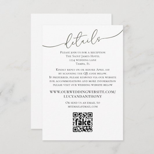Minimaliserende Simple Wedding Details QR Code Sja Informatiekaartje (Voorkant / Achterkant)