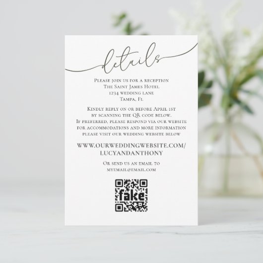 Minimaliserende Simple Wedding Details QR Code Sja Informatiekaartje (Staand voorkant)