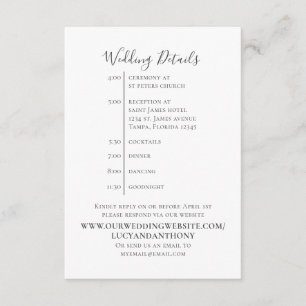 Minimaliserende Simple Wedding Details Tijdschema Informatiekaartje