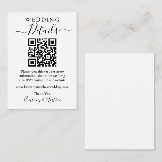 Minimaliserende Simple Wedding Details Website QR Informatiekaartje (Voorkant / Achterkant)