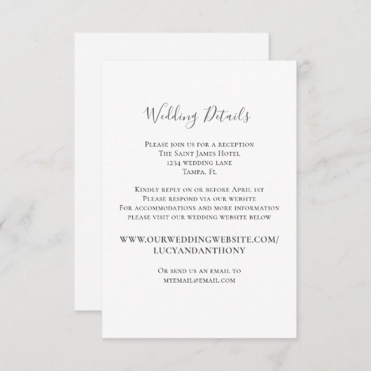 Minimaliserende Simple Wedding Details Website Sja Informatiekaartje (Voorkant / Achterkant)