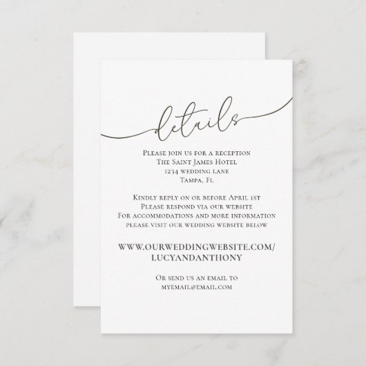 Minimaliserende Simple Wedding Details Website Sja Informatiekaartje (Voorkant / Achterkant)