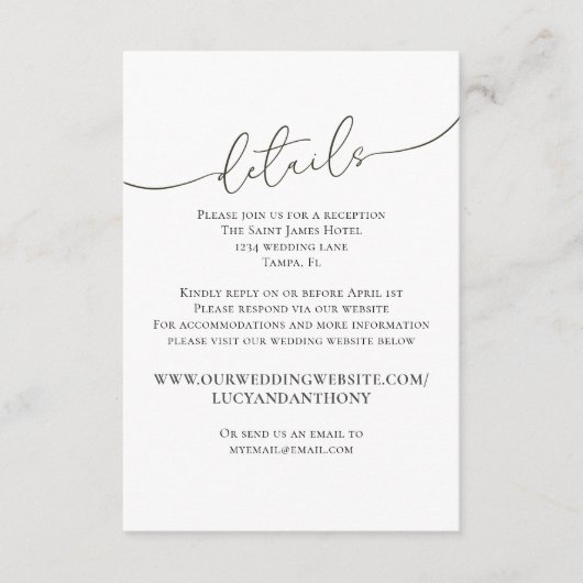 Minimaliserende Simple Wedding Details Website Sja Informatiekaartje (Voorkant)