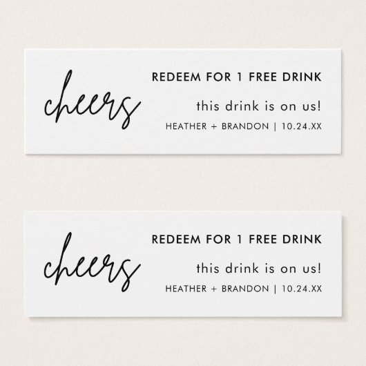 Minimaliserende Simple Wedding Drink Ticket Kaarte Mini Visitekaartjes (Voorkant /achterkant)