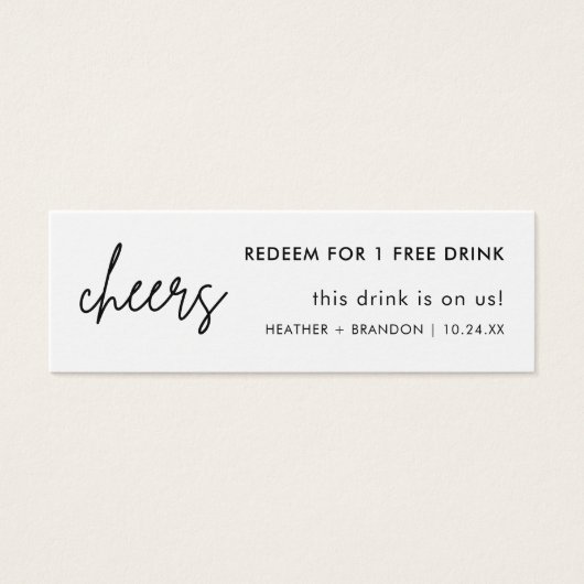 Minimaliserende Simple Wedding Drink Ticket Kaarte Mini Visitekaartjes (Voorkant)