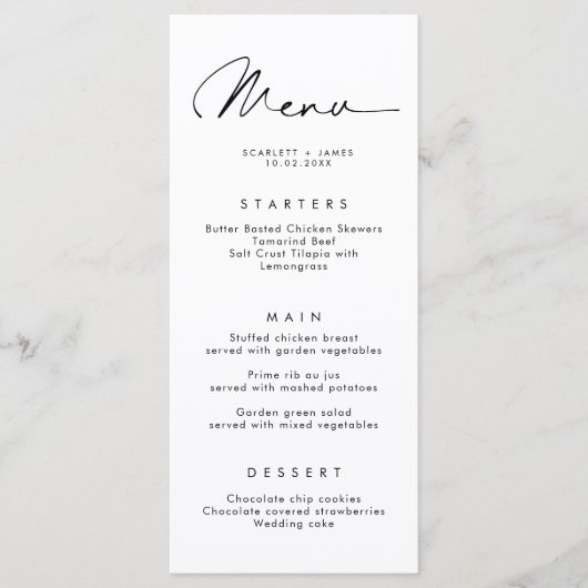 Minimaliserende Simple Wedding Menu Card (Voorkant)