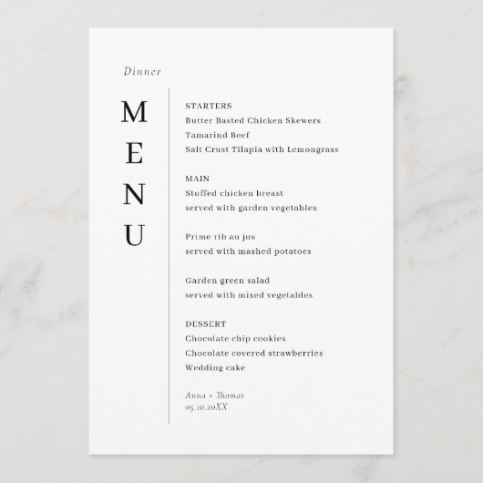 Minimaliserende Simple Wedding Menu Card (Voorkant)