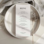 Minimaliserende Simple Wedding Menu Card<br><div class="desc">Deze aanpasbare overeenkomende trouwmenukaart is ontworpen om te coördineren met onze minimalistische All-in-One Collectie en biedt een schone en eenvoudige lay-out, met een klassiek lettertype. Voor een meer geavanceerde aanpassing van dit ontwerp, bijvoorbeeld het wijzigen van de lay-out, het lettertype of de tekstgrootte, klikt u hierboven op de knop "AANPASSEN"....</div>