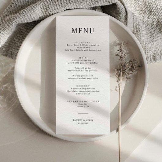 Minimaliserende Simple Wedding Menu Card