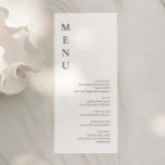 Minimaliserende Simple Wedding Menu Card<br><div class="desc">Deze aanpasbare bijpassende trouwmenukaart is ontworpen om te coördineren met ons Minimalist Menu Collectie en heeft een strakke en eenvoudige lay-out, met een klassiek lettertype. Voor meer geavanceerde aanpassingen van dit ontwerp, bijvoorbeeld het wijzigen van de lay-out, het lettertype of de tekstgrootte, klikt u op de knop "AANPASSEN" hierboven. Neem...</div>