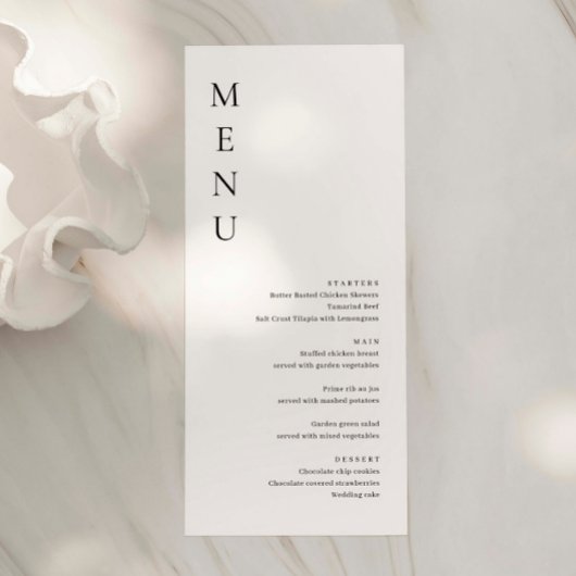 Minimaliserende Simple Wedding Menu Card