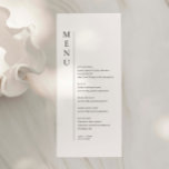 Minimaliserende Simple Wedding Menu Card<br><div class="desc">Deze aanpasbare bijpassende trouwmenukaart is ontworpen om te coördineren met ons Minimalist Menu Collectie en heeft een strakke en eenvoudige lay-out, met een klassiek lettertype. Voor meer geavanceerde aanpassingen van dit ontwerp, bijvoorbeeld het wijzigen van de lay-out, het lettertype of de tekstgrootte, klikt u op de knop "AANPASSEN" hierboven. Neem...</div>