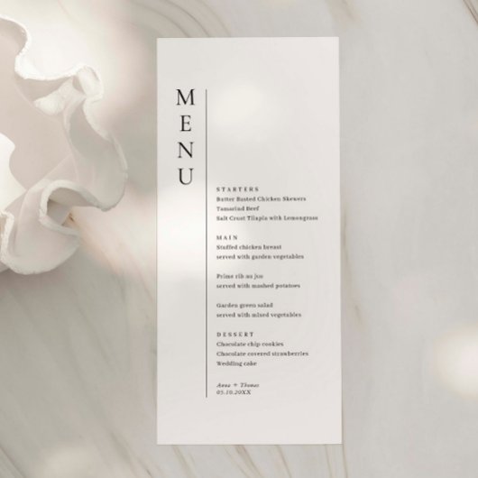 Minimaliserende Simple Wedding Menu Card