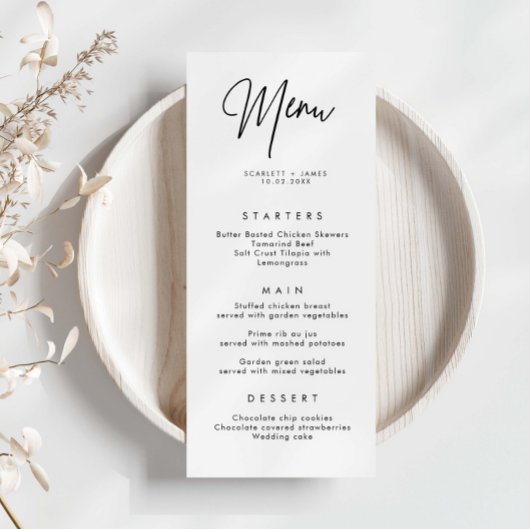 Minimaliserende Simple Wedding Menu Card