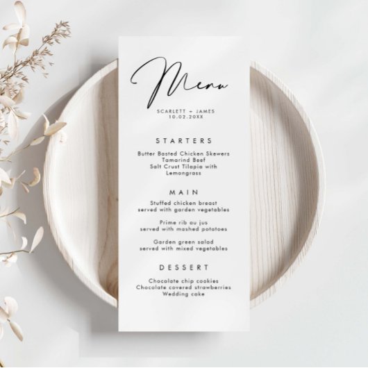Minimaliserende Simple Wedding Menu Card