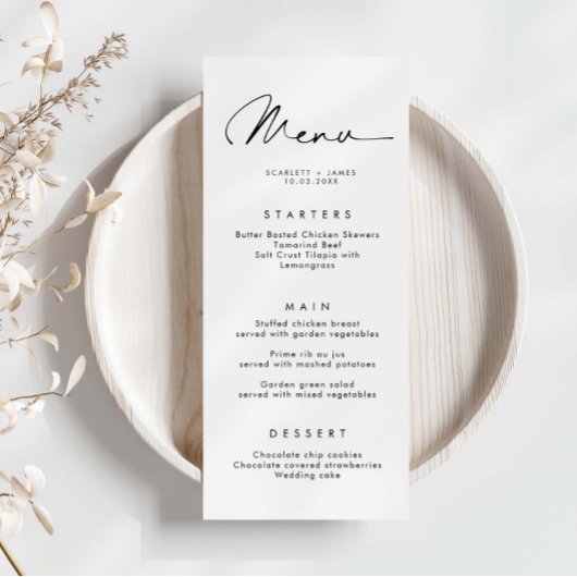 Minimaliserende Simple Wedding Menu Card