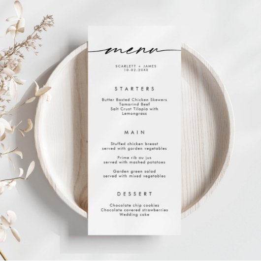 Minimaliserende Simple Wedding Menu Card