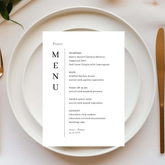 Minimaliserende Simple Wedding Menu Card