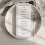 Minimaliserende Simple Wedding Menu Card<br><div class="desc">Deze aanpasbare bijpassende trouwmenukaart is ontworpen om te coördineren met ons Minimalistische All In One-Collectie en heeft een strakke en eenvoudige lay-out, met een klassiek lettertype. Voor meer geavanceerde aanpassingen van dit ontwerp, bijvoorbeeld het wijzigen van de lay-out, het lettertype of de tekstgrootte, klikt u op de knop "AANPASSEN" hierboven....</div>