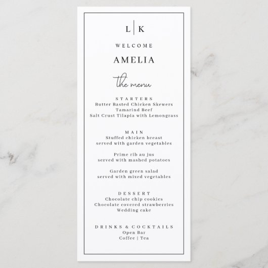 Minimaliserende Simple Wedding Menu Card (Voorkant)