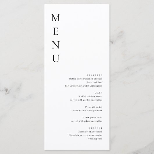 Minimaliserende Simple Wedding Menu Card (Voorkant)