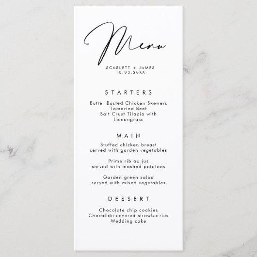 Minimaliserende Simple Wedding Menu Card (Voorkant)