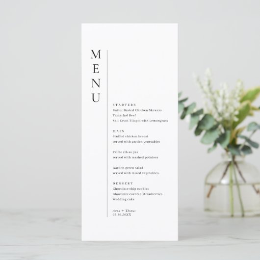 Minimaliserende Simple Wedding Menu Card (Staand voorkant)