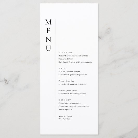 Minimaliserende Simple Wedding Menu Card (Voorkant)
