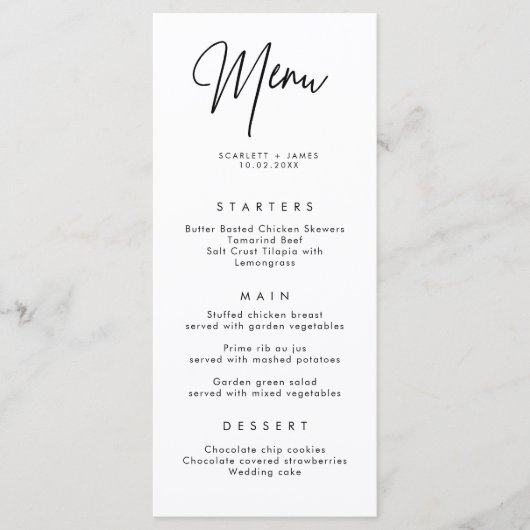 Minimaliserende Simple Wedding Menu Card (Voorkant)