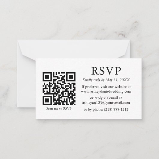 Minimaliserende Simple Wedding QR RSVP Enclosure Notitiekaartje (Voorkant)