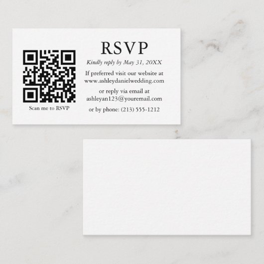 Minimaliserende Simple Wedding QR RSVP Enclosure Notitiekaartje (Voorkant / Achterkant)