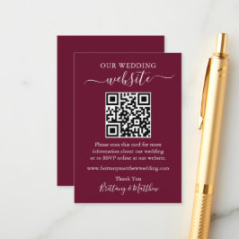 Minimaliserende Simple Wedding Website QR Burgundy Informatiekaartje