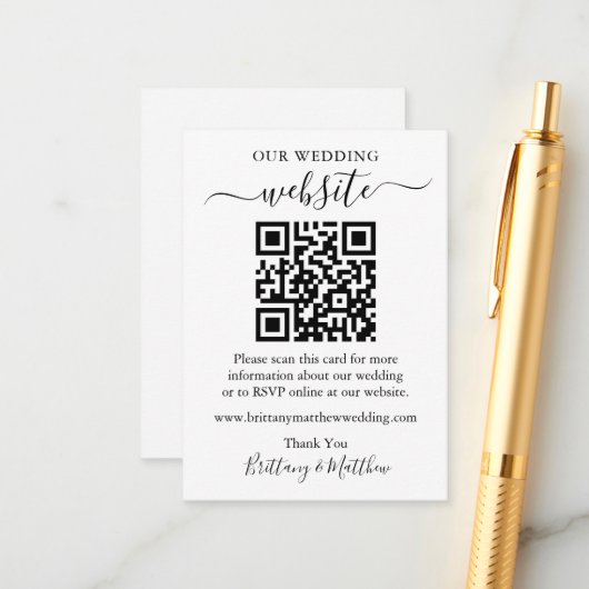 Minimaliserende Simple Wedding Website QR Informatiekaartje (Voorkant / Achterkant in situ)