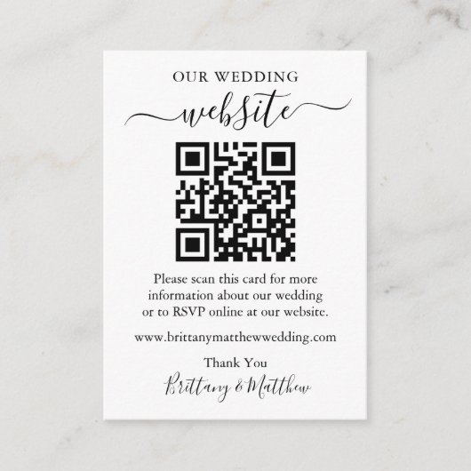 Minimaliserende Simple Wedding Website QR Informatiekaartje (Voorkant)