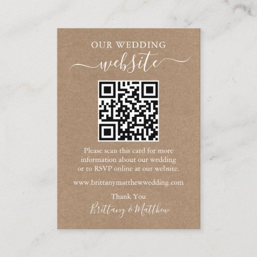 Minimaliserende Simple Wedding Website QR Kraft Informatiekaartje (Voorkant)