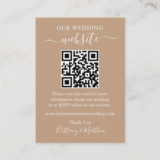 Minimaliserende Simple Wedding Website QR Taupe Informatiekaartje (Voorkant)