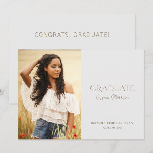 Minimaliserende Statement Name Photo Graduparty Kaart (Voorkant / Achterkant)