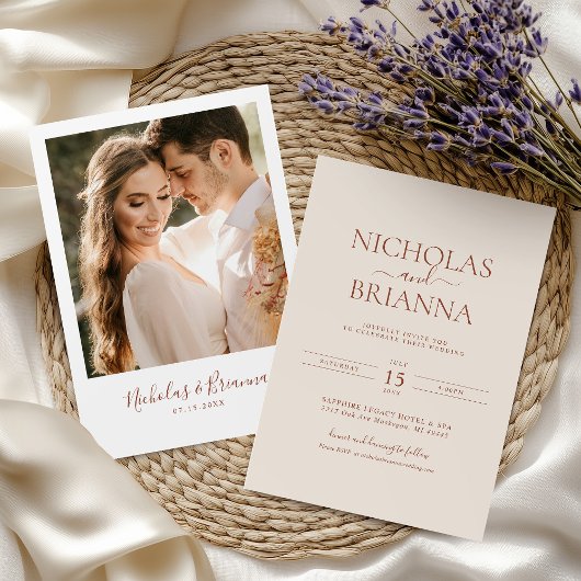 Minimaliserende Terracotta Burnt Oranje Wedding Fo Kaart