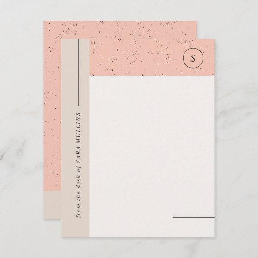 Minimaliserende terrazzo monogram - peach aankondiging (Voorkant / Achterkant)