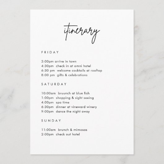 Minimaliserende welkomsttijdlijn voor bruiloft kaart (Achterkant)