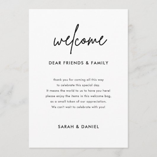 Minimaliserende welkomsttijdlijn voor bruiloft kaart (Voorkant)