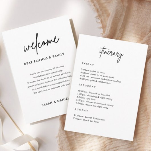 Minimaliserende welkomsttijdlijn voor bruiloft kaart