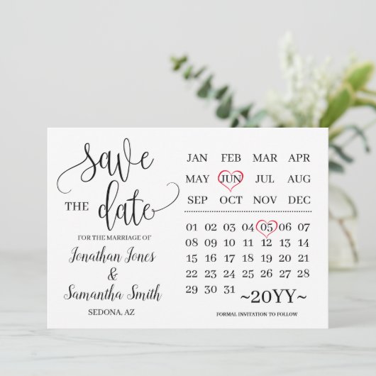 Minimaliskalender om de datum van de moderne bruil kaart (Staand voorkant)