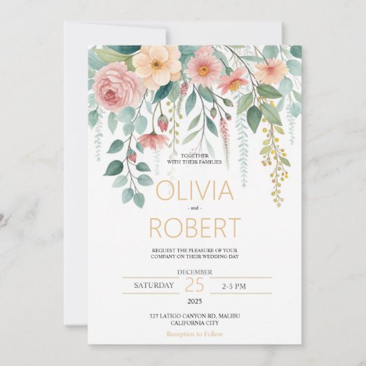 Minimalism and flowers Wedding Invitation Feestdagenkaart (Voorkant)