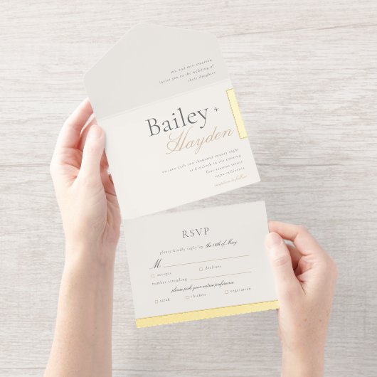 Minimalism Foil Block Wedding All In One Uitnodiging (Uittrekbaar)