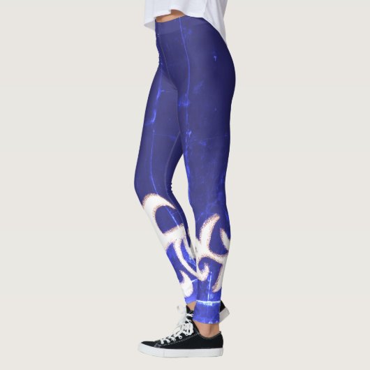Minimalisme Abstracte kunstblauwe handtekening Leggings (Links)