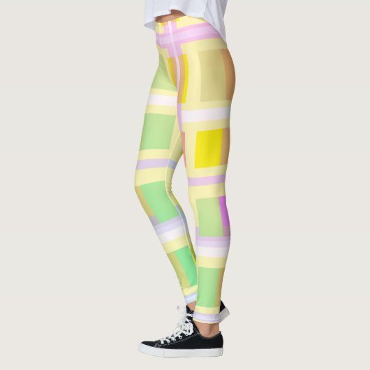 Minimalisme Abstracte kunstgele Paarse blokken Leggings (Links)
