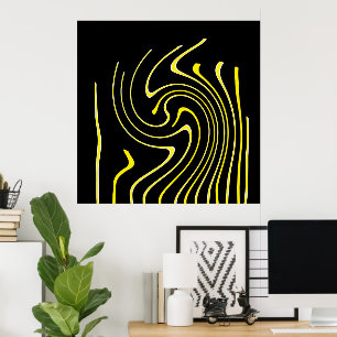 Minimalisme abstracte kunstzwarte witte gele linne poster